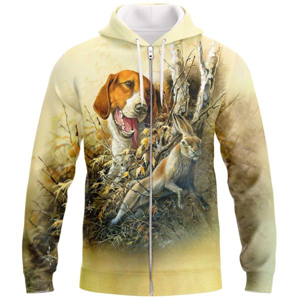 Beagle Rabbit Hunting Zipper Hoodie, Beagle Zipper Hoodie, Dog Zipper Hoodie For Humans